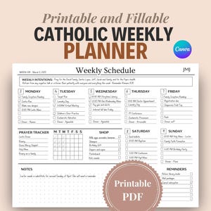 Catholic Weekly Planner Printable | Daily To Do List, Weekly Planner Digital Download, Undated Christian Daily Planner, Minimalist Planner