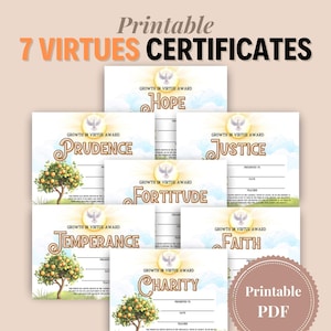 Certificati per studenti religiosi, premi per le classi Seven Virtues, certificati di fine anno, certificato di premio cattolico, certificati cristiani