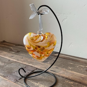 Vintage Zorza hand blown glass heart sun catcher, ornament from Poland.