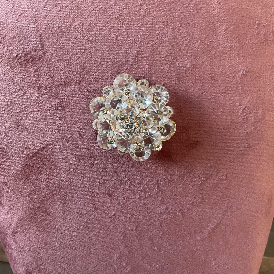 Vintage Clear Clustered Rhinestone Flower With Gold Setting, Pin or ...