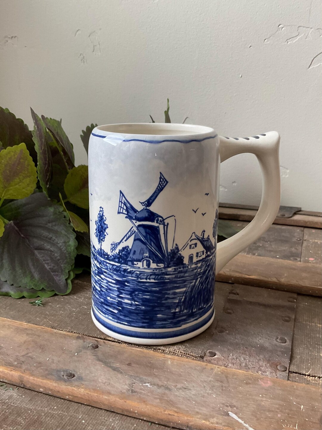 Delft Blauw, Vintage Delft Blue Hand Painted Beer Mug, Tankard, Stein ...
