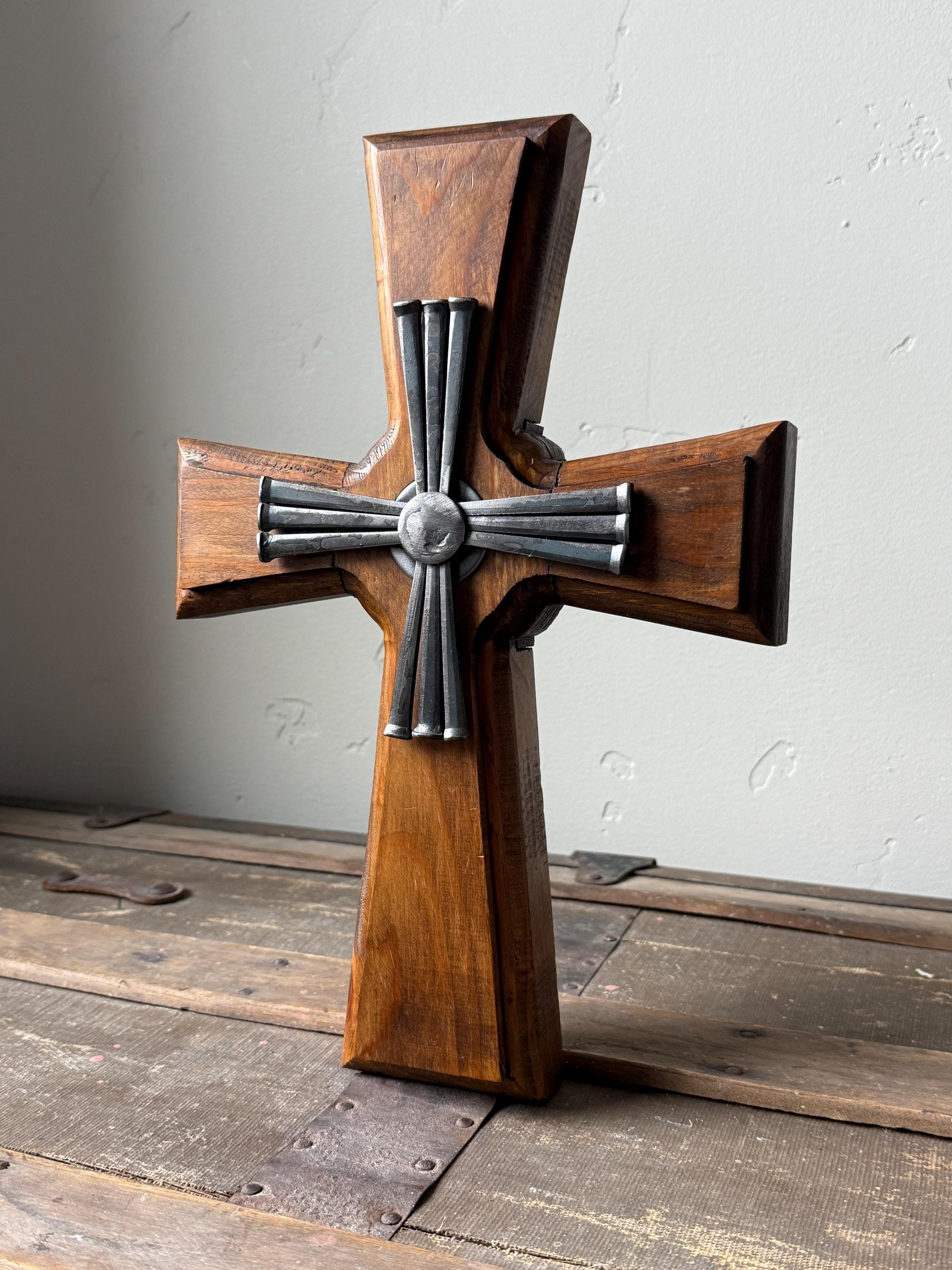 Vintage Handmade Wood Cross With Nail Detailing, Artist Signed Oest. - Etsy