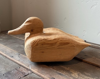 Señuelo de pato de madera tallado a mano, arte popular rústico, decoración de cabaña