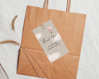 Cloud & Pink Balloon Baby Shower Thank You Tag Template (Digital Download) B103