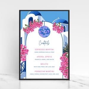 Menu de cocktails modifiable Mamma Mia Hen Do, mariée reine de la danse grecque, modèle EVJF personnalisé, téléchargement numérique