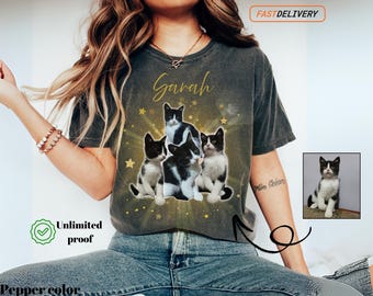 Custom Comfort Colors Vintage Bootleg Pet Shirt Pet Photo + Name Custom cat Portrait Personalized Shirt Custom T Shirts dog Shirt 90's Tee