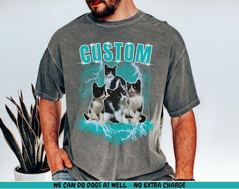 Custom Cat Bootleg Shirt 90s Rap Style Pet Portrait Tee Funny Cat Dad Gift Personalized Photo Cat Shirt Pet Parent Present for Him retro tee