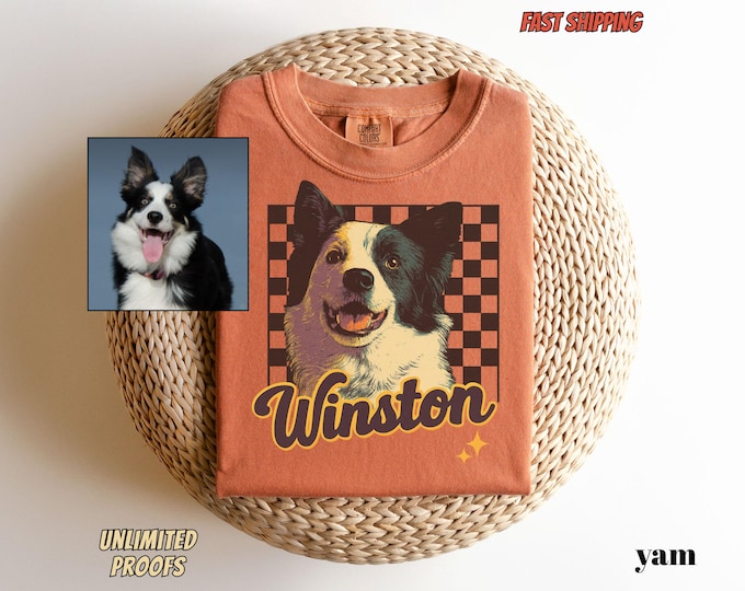 Custom Comfort Colors Vintage Bootleg Pet Shirt Pet Photo + Name Custom Dog Portrait Personalized Shirt Custom T Shirts Cat Shirt 90's Tee