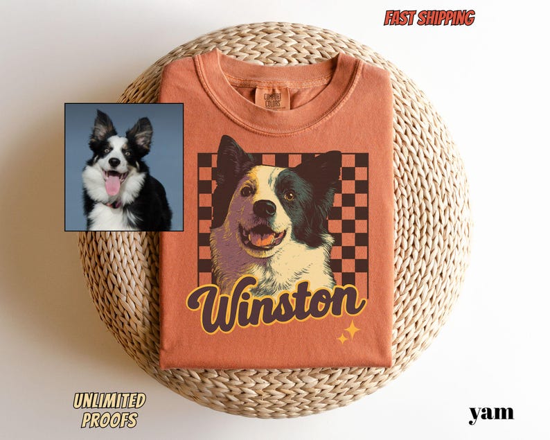 Custom Comfort Colors Vintage Bootleg Pet Shirt Pet Photo + Name Custom Dog Portrait Personalized Shirt Custom T Shirts Cat Shirt 90's Tee image 1