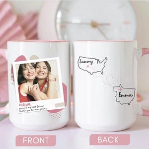 Personalized Long Distance Mug with Photo Custom State to State Best Friends Gift Long Distance Friendship Coffee Cup Custom Bestie Gift