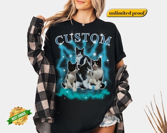 Custom Comfort Colors Vintage Bootleg Pet Shirt Pet Photo + Name Custom Dog Portrait Personalized Shirt Custom T Shirts Cat Shirt 90's Tee