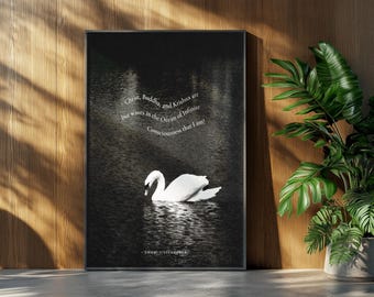 Swami Vivekananda ingelijste kunstdruk – 'Ocean of Infinite Consciousness' zwaankunstwerk | Spiritueel minimalistisch decor