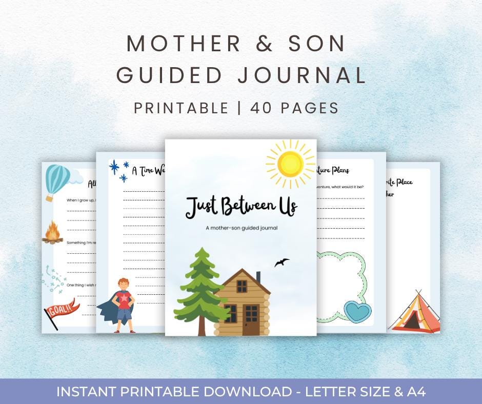 Mother & Son Printable Journal | 40 Pages Guided Prompts, Drawings and Letters | Mom And Me Memory Book – Instant Download .PDF