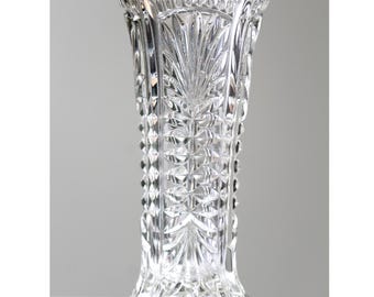 Vaso vintage in vetro pressato stile boho con motivo a rombi scanalati, vaso di metà secolo, oggetto decorativo da collezione in vetro, decorazione vintage