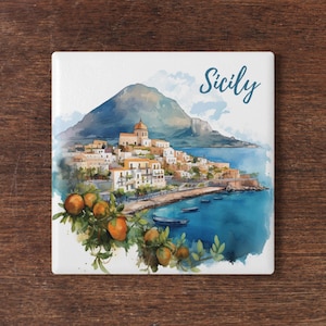 Sicily, Sicilia, Italy Ceramic Coaster | Sicily Ceramic Coaster | Fun Home Decor | Gift for Travel Lover | Italian Vacation dreaming