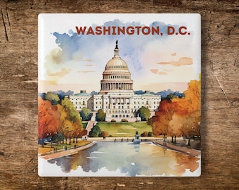 Washington, D.C. Ceramic Coaster | United States Capitol in Autumn