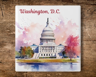 Washington, D.C. Ceramic Coaster | United States Capitol & Cherry Blossoms