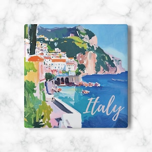 Italian Coastline Coaster | Ceramic Coaster | Colorful Drink Holder | Fun Home Decor | Gift for Travel Lover | Vacation dreaming