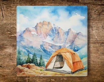 Mountain Camping Ceramic Coaster