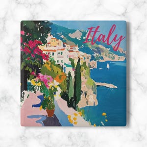 Italian Coastline Coaster | Ceramic Coaster | Colorful Drink Holder | Fun Home Decor | Gift for Travel Lover | Vacation dreaming