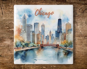Chicago, Illinois Ceramic Coaster | Chicago River