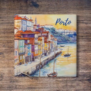 Porto, Portugal Ceramic Coaster | Ribeira