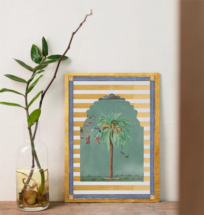 Canvas Forest Wall Art Ready to Hang Collage Art Miniature Mughal Style Diwali Gift Home Decor South Asian Desi Artwork