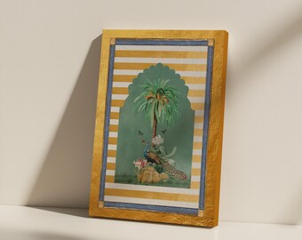 Forest Artwork, Peacock Art, Unique Canvas Painting, Traditional & Vintage Indian Art, Wedding Gift for Couple, Unique Home Décor