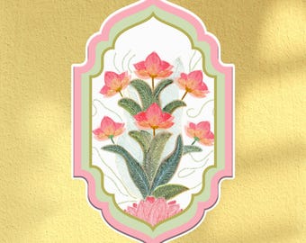 Indian Floral Embroidery Sticker, Laptop Stickers, Gift Wrapping, Indian Sticker, Waterproof, Desi Sticker, Mughal Flower
