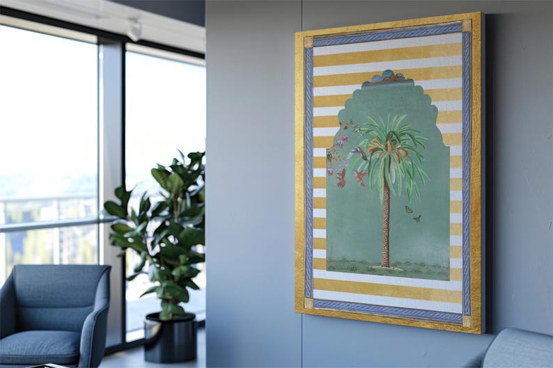 Canvas Forest Wall Art Ready to Hang Collage Art Miniature Mughal Style Diwali Gift Home Decor South Asian Desi Artwork