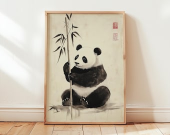 Japanese Panda Poster - Vintage Panda Print - Japanese Wall Art - Retro Japanese Print - Panda Wall Art - Animal Print - Room Decor