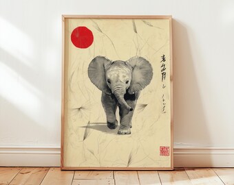 Elephant Wall Art - Vintage Elephant Print - Japanese Wall Art - Retro Japanese Print - Elephant Poster- Japanese Elephant - Animal Print