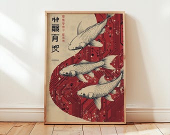 Japanese Fish Poster - Vintage Fish Print - Japanese Wall Art - Retro Japanese Print - Koi Wall Art - Koi Fish - Tokyo Poster -Animal Print