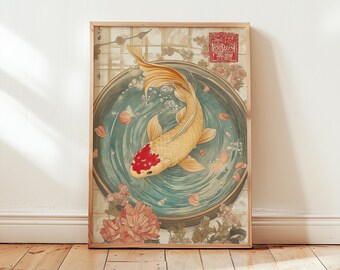 Japanese Fish Poster - Vintage Fish Print - Japanese Wall Art - Retro Japanese Print - Koi Wall Art - Koi Fish - Asian Poster -Animal Print