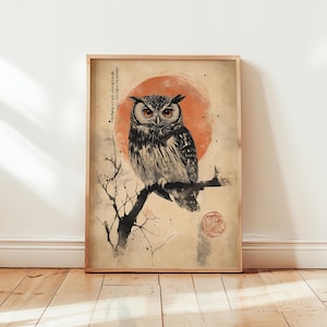 Owl Wall Art - Vintage Owl Print - Japanese Wall Art - Retro Japanese Print - Owl Poster- Japanese Owl - Animal Print - Asian Owl Print