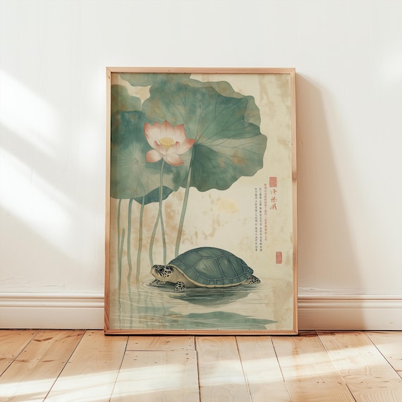 Turtle Poster - Vintage Turtle Print - Japanese Wall Art - Retro Japanese Print - Turtle Wall Art - AsianTurtle - Animal Print - Asian Art