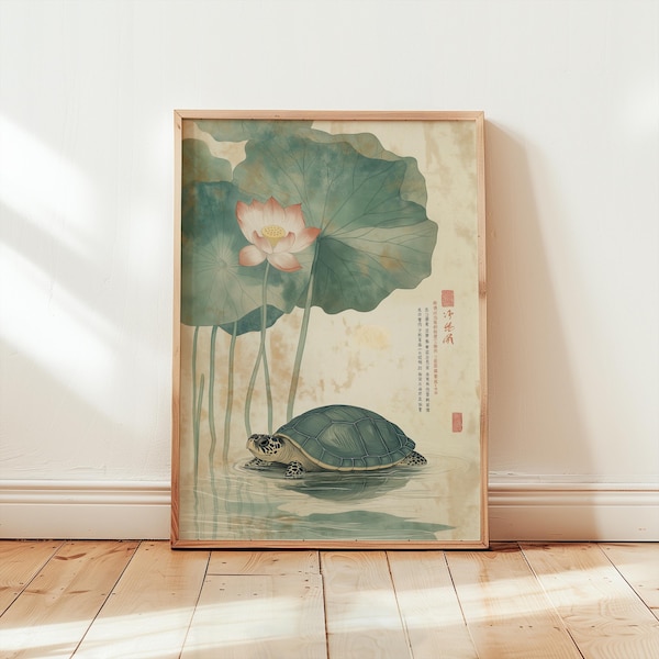 Turtle Poster - Vintage Turtle Print - Japanese Wall Art - Retro Japanese Print - Turtle Wall Art - AsianTurtle - Animal Print - Asian Art