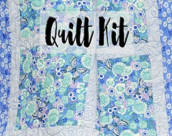 Baby Girl Quilt Kit, Easy Quilt Kit, Beginner Quilt Kit, Ruby Star Backyard Fabrics Quilt Kit, Infant Quilt Kit, Butterfly and Kitty Fabric
