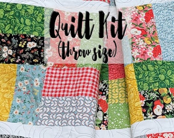 Patchwork Quilt Kit, Easy Quilt Kit, Beginner Quilt Kit, Throw Size Quilt Kit, DIY Picnic Blanket, Fruit Loop Fabrics, Basic Grey Fabrics