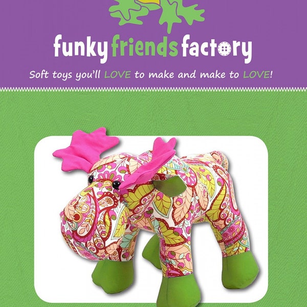 Funky Friends Factory, Stuffed Animal Pattern, Stuffie Pattern, Pauline McArthur Pattern, FFF Printed Pattern, Mickey Moose