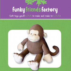 Funky Friends Factory, Stofftier Muster, Stofftier Muster, Pauline McArthur Muster, FFF Print, Mitch The Monkey
