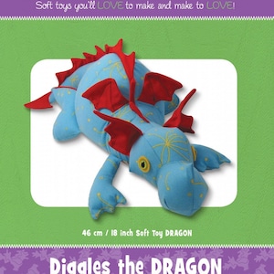 Funky Friends Factory, Stofftier Muster, Stuffie Muster, Pauline McArthur Muster, FFF Gedrucktes Muster, Diggles The Dragon