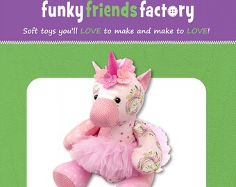 Funky Friends Factory, Stuffed Animal Pattern, Stuffie Pattern, Pauline McArthur Pattern, FFF Printed Pattern, Kelsey Keepsake Unicorn