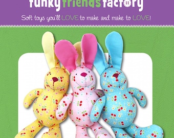 Funky Friends Factory, Stuffed Animal Pattern, Stuffie Pattern, Pauline McArthur Pattern, FFF Printed Pattern, Baby Bunny