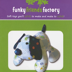 Funky Friends Factory, Stofftier Muster, Stuffie Muster, Pauline McArthur Muster, FFF Gedrucktes Muster, Welpe Hund Haustier
