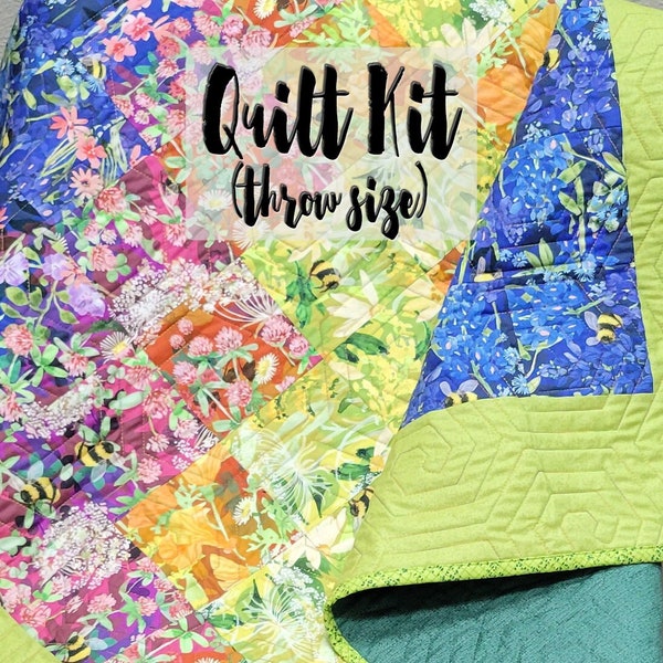 Easy Quilt Kit, Beginner Quilt Kit, Throw Quilt Kit, Wild Blossoms Quilt Kit, Robin Pickens Fabrics, Ombre Floral Patchwork Quilt Kit