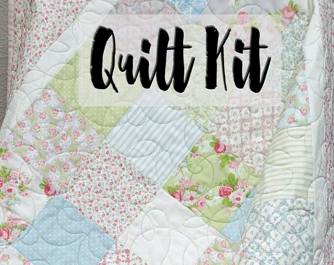 Easy Quilt Kit, Beginner Quilt Kit, Baby Girl Quilt Kit, DIY Quilted