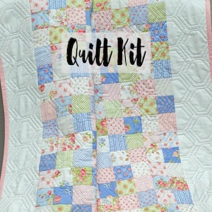Beginner Quilt Kit, Mini Charm Pack Kit, Baby Girl Quilt Kit, DIY Quilted Baby Blanket, Partially Pre Cut Baby Blanket, Memory Lane Fabrics