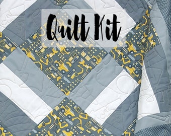 Construction Nursery Baby Quilt Kit, Baby Quilt Kit, Easy Quilt Kit, Beginner Quilt Kit, On The Go Fabrics Quilt Kit, Baby Boy Quilt Kit
