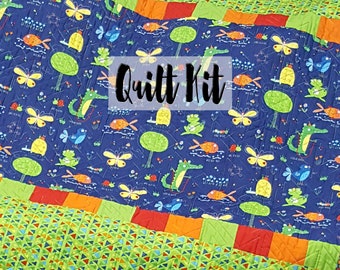 Baby Boy Quilt Kit, Easy Quilt Kit, Beginner Quilt Kit, Colorful Baby Quilt Kit, Later Alligator Fabrics Kit, Beach Baby Nursery Quilt Kit,